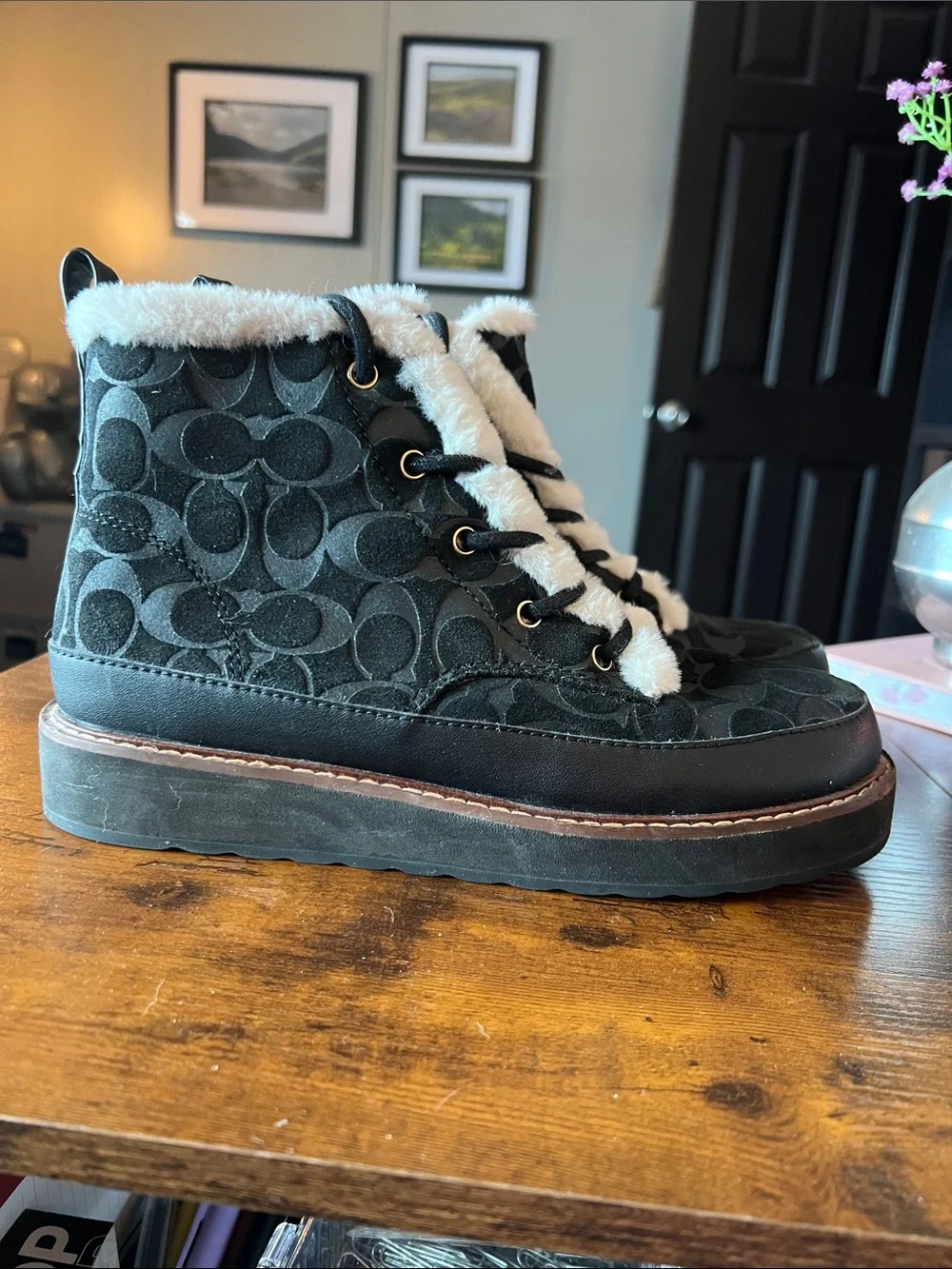 Coach Suede/Leather Black Signature Bootie